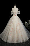 A Line Off The Shoulder Tulle Beads Champagne Prom Dress