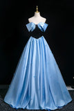 Off The Shoulder Satin Butterfly Blue A Line Prom Dress