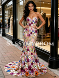 Floral Lace Trumpet Mermaid Sweetheart Prom Dress