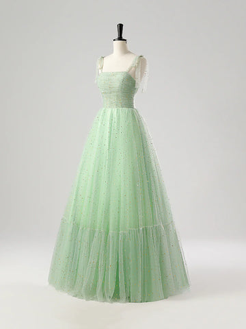 Green Tulle Spaghetti Strap Long Prom Dress, A-Line Corset Evening Party Dress US 10 / Green Green Tulle Spaghetti Strap Long Prom Dress, A-Line Corset Evening Party Dress US 10 / Green