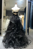 Black Sweetheart Ruffles Appliques Prom Dress