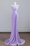 Shawl Satin Trumpet Mermaid Lilac Strapless Prom Dress