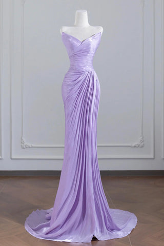 Shawl Satin Trumpet Mermaid Lilac Strapless Prom Dress