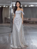 Silver Off The Shoulder Trumpet Mermaid Ruched Prom Dress