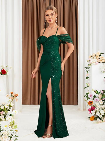 Dark Green Sequin Sheath Prom Dress With Slit US4 / Black