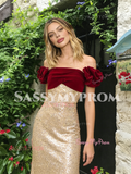 Off The Shoulder Trumpet Mermaid Gold Sequin Velvet Prom Dress