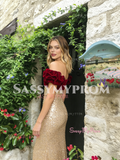 Off The Shoulder Trumpet Mermaid Gold Sequin Velvet Prom Dress