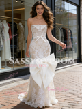 Strapless Lace Bow Trumpet Mermaid Wedding Dress