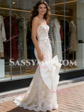 Strapless Lace Bow Trumpet Mermaid Wedding Dress