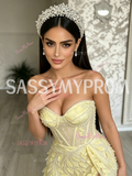Sweetheart Trumpet Mermaid Yellow Leaf Flowers Prom Dress With Slit