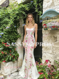 Pink Sequin Trumpet Mermaid Sweetheart Floral Prom Dress