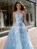 Sweetheart Lace A Line Bow Blue Wedding Dress