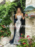 Sweetheart Sequin Silver Tulle Trumpet Mermaid Prom Dress
