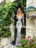 Sweetheart Sequin Silver Tulle Trumpet Mermaid Prom Dress