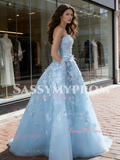 Sweetheart Lace A Line Bow Blue Wedding Dress