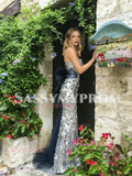 Sweetheart Sequin Silver Tulle Trumpet Mermaid Prom Dress