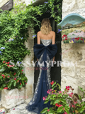 Sweetheart Sequin Silver Tulle Trumpet Mermaid Prom Dress