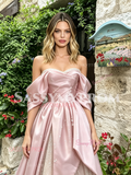 Pink Off The Shoulder Tulle A Line Ruffles Prom Dress