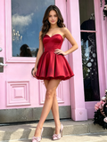 Red Sweetheart Short Mini Satin Homecoming Dress