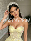 Sweetheart Trumpet Mermaid Yellow Leaf Flowers Prom Dress With Slit