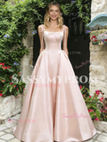 Pink Spaghetti Straps Satin A Line Prom Dress