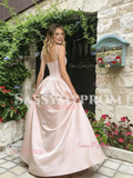 Pink Spaghetti Straps Satin A Line Prom Dress