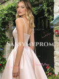 Pink Spaghetti Straps Satin A Line Prom Dress