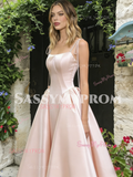 Pink Spaghetti Straps Satin A Line Prom Dress