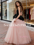 Velvet Straps Tulle A Line Pink A Line Prom Dress