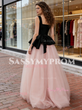 Velvet Straps Tulle A Line Pink A Line Prom Dress