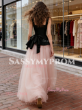 Velvet Straps Tulle A Line Pink A Line Prom Dress