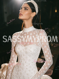 Sheath Column Beading Crystal High Neck Long Sleeve Wedding Dress