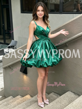 Green Spaghetti Straps Satin Cut Out Ruched Homecoming Dress