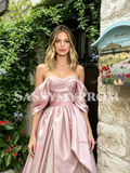 Pink Off The Shoulder Tulle A Line Ruffles Prom Dress