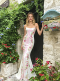 Pink Sequin Trumpet Mermaid Sweetheart Floral Prom Dress
