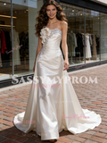 Satin Strapelss Trumpet Mermaid Flower Beading Wedding Dress