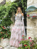 Halter Pink Sequin A Line Tulle Beading Prom Dress