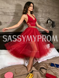 Red Halter Tulle Cut Out Two Piece Homecoming Dress