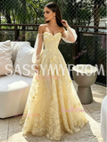 Long Sleeve Yellow Off The Shoulder A Line Prom Dress