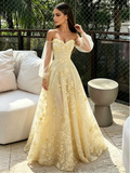 Long Sleeve Yellow Off The Shoulder A Line Prom Dress