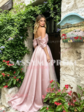 Pink Off The Shoulder Tulle A Line Ruffles Prom Dress