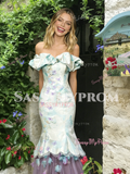 Green Lilac Tulle Floral Trumpet Mermaid Prom Dress