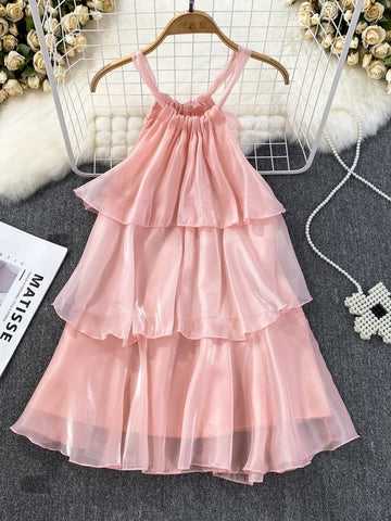 Soft Pink Cascading Ruffles Dress