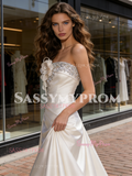 Satin Strapelss Trumpet Mermaid Flower Beading Wedding Dress