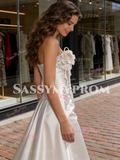 Satin Strapelss Trumpet Mermaid Flower Beading Wedding Dress