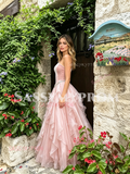 Pink One Shoulder Velvet Ruffles A Line Prom Dress