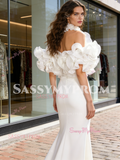 Ruffles Off The Shoulder White Trumpet Mermaid Wedding Dress