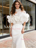 Ruffles Off The Shoulder White Trumpet Mermaid Wedding Dress