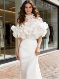 Ruffles Off The Shoulder White Trumpet Mermaid Wedding Dress
