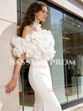 Ruffles Off The Shoulder White Trumpet Mermaid Wedding Dress